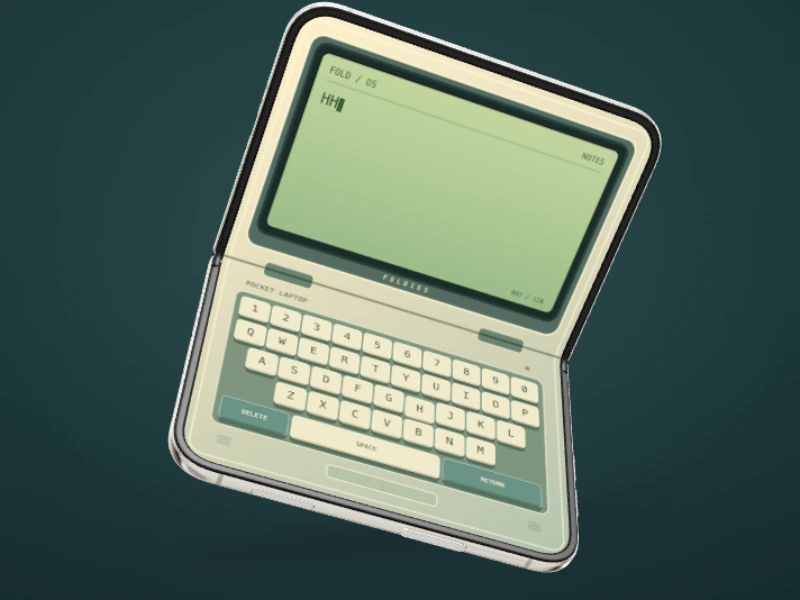 Pocket Laptop has a small screen above a working keyboard on the phone’s lower half.