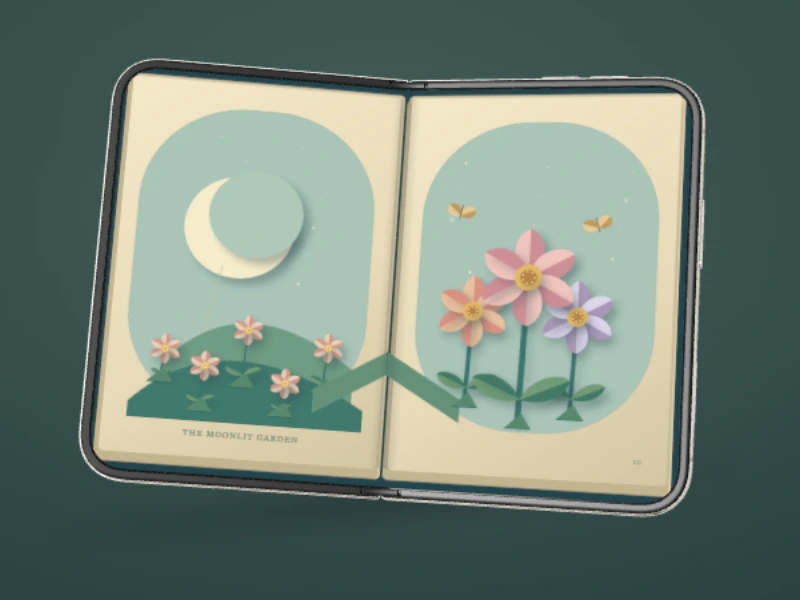 A layered paper garden unfolds across the Pop-up Book’s open pages.