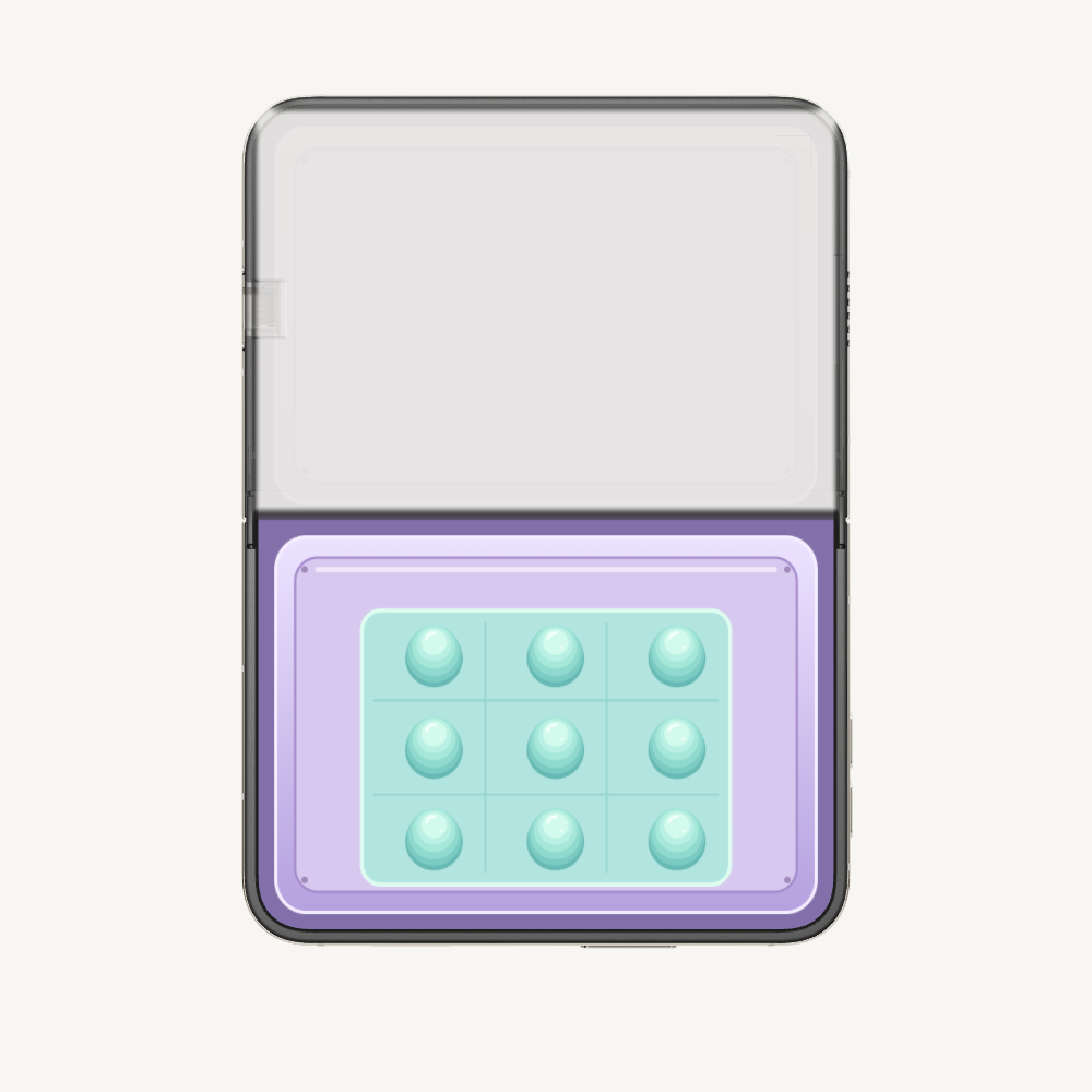 A fresh three-by-three sheet of nine mint-green bubbles on the Pocket Press pad.
