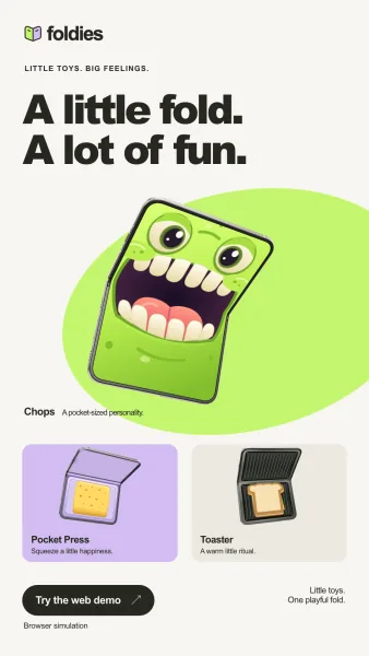 Portrait Foldies story graphic showing its playful toys.